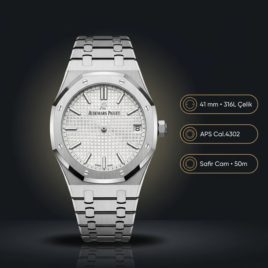 Audemars Piguet 15400ST Gümüş Kadranlı Klasik Super Clone ETA Saat