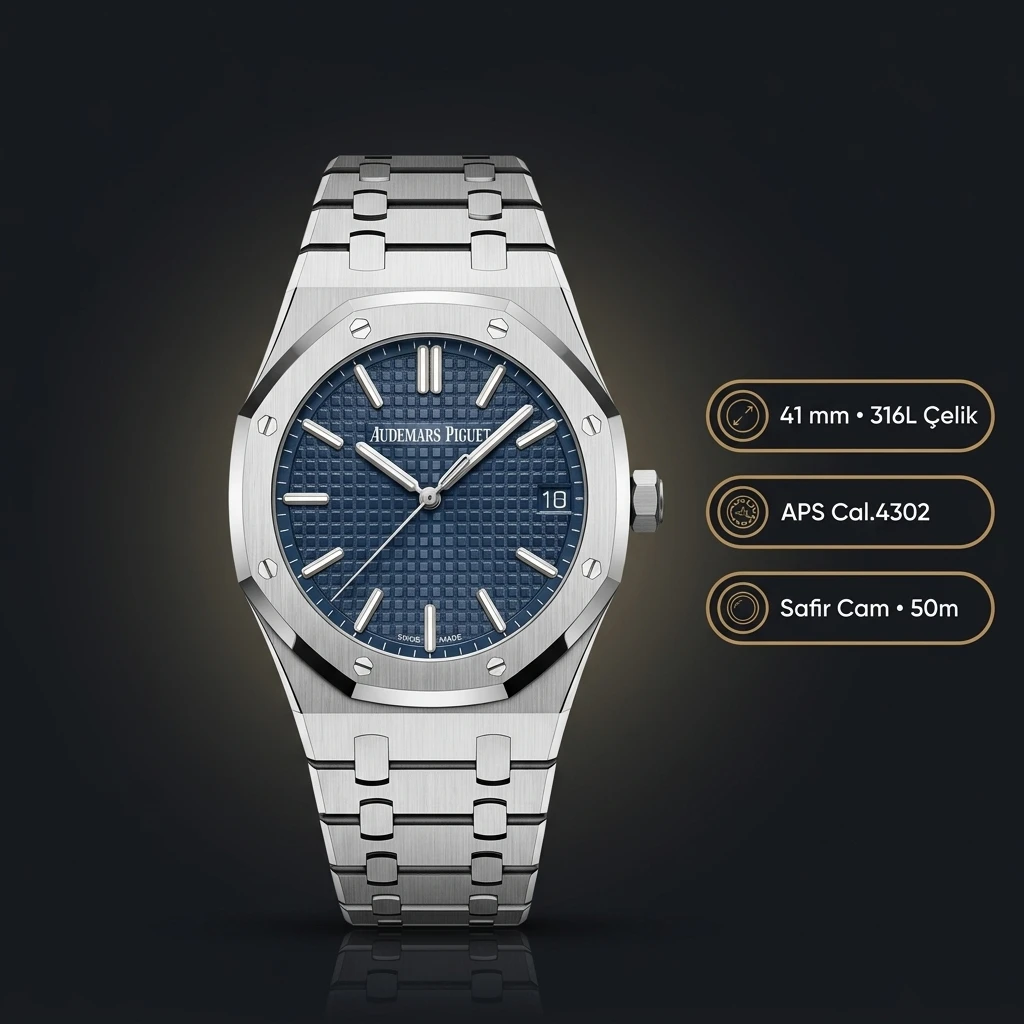 Audemars Piguet 15400ST Mavi Kadranlı Zarif Super Clone ETA Saat