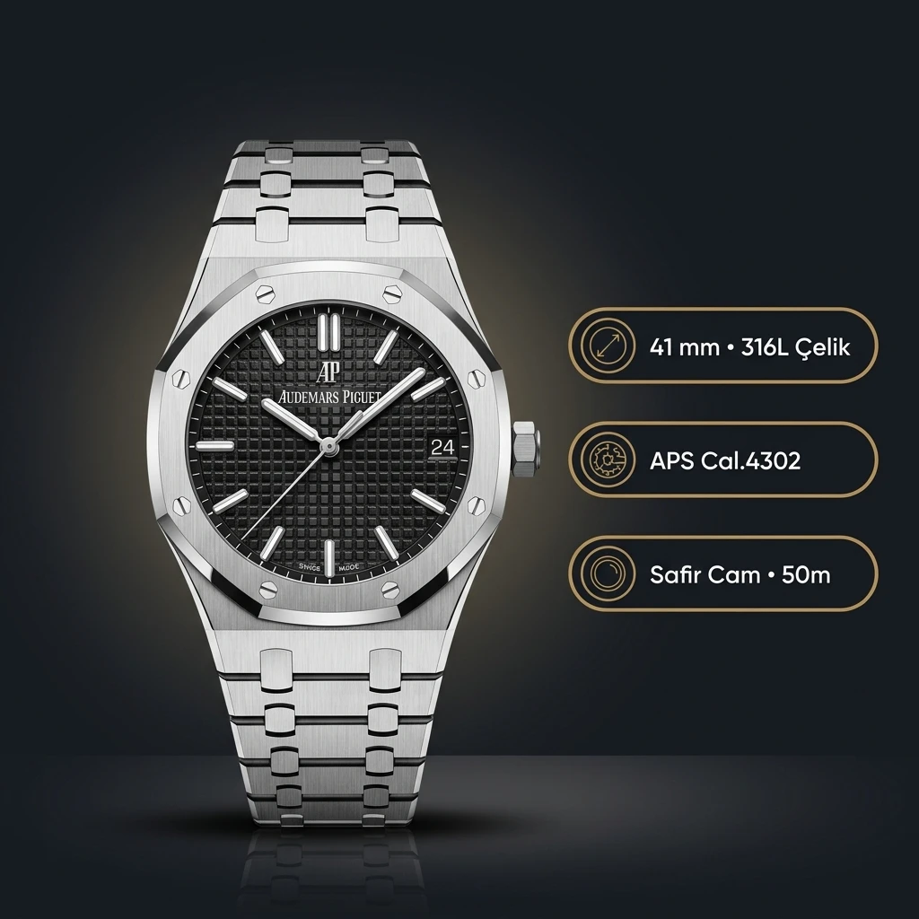 Audemars Piguet 15400ST Siyah Kadranlı Klasik Super Clone ETA Saat
