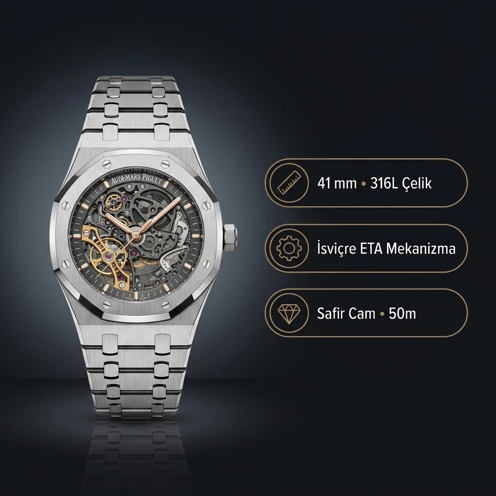 Audemars Piguet 15407 İskelet (Openworked) Kadranlı Skeleton Super Clone ETA Saat