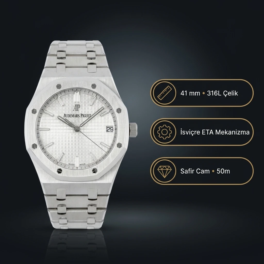 Audemars Piguet 15500 Beyaz Kadranlı Super Clone ETA Saat