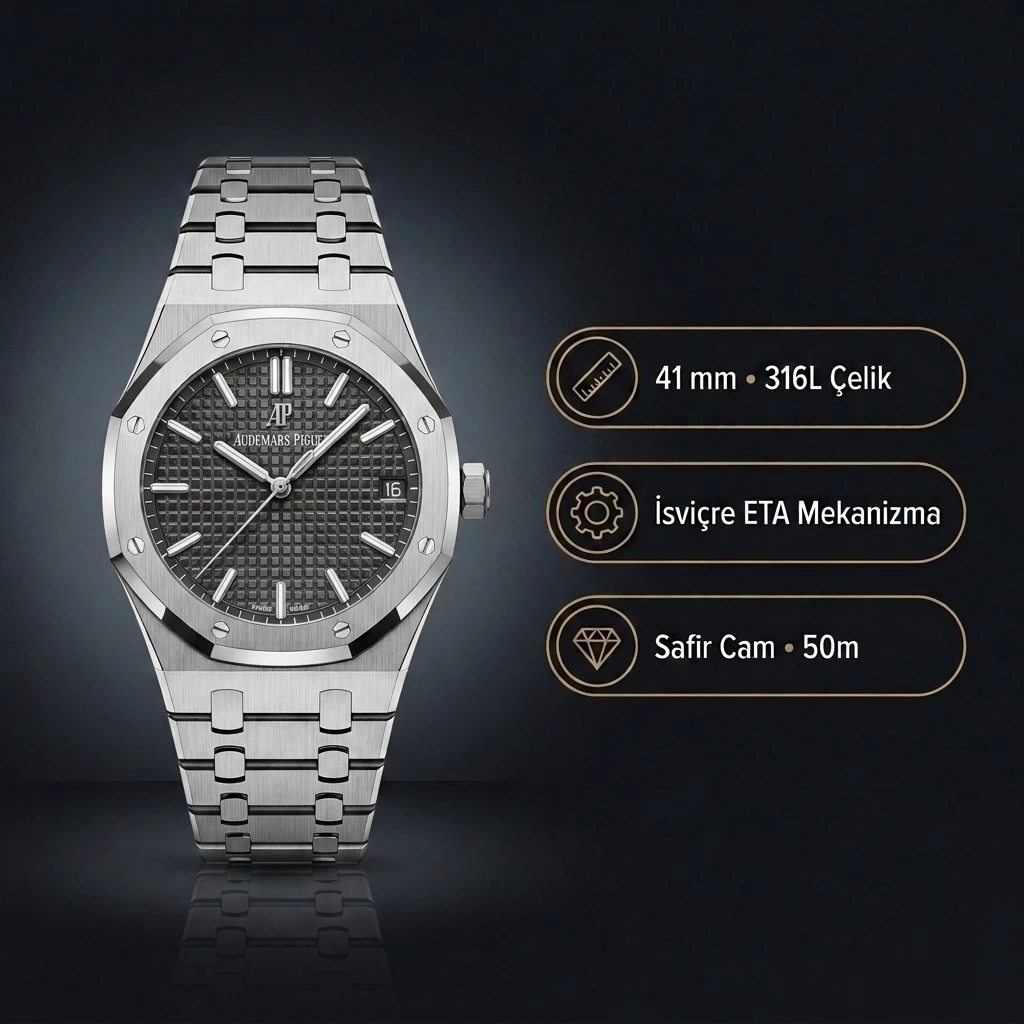 Audemars Piguet 15500 Gri Kadranlı Super Clone ETA Saat