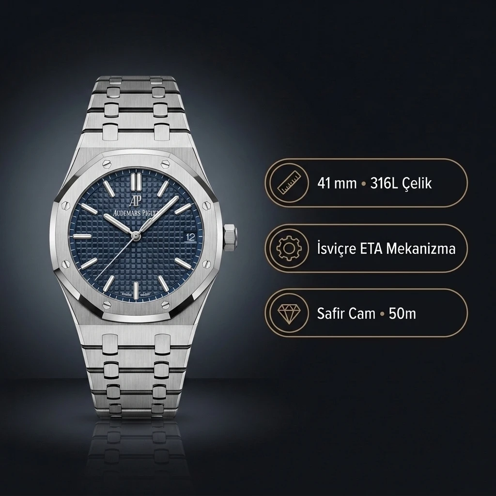 Audemars Piguet 15500 Mavi Kadranlı Super Clone ETA Saat