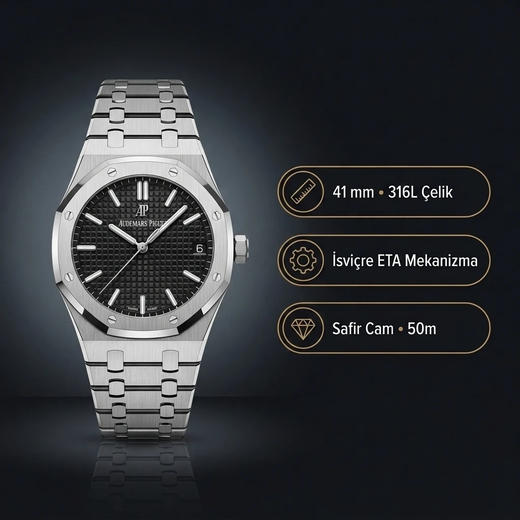 Audemars Piguet 15500 Siyah Kadranlı Super Clone ETA Saat