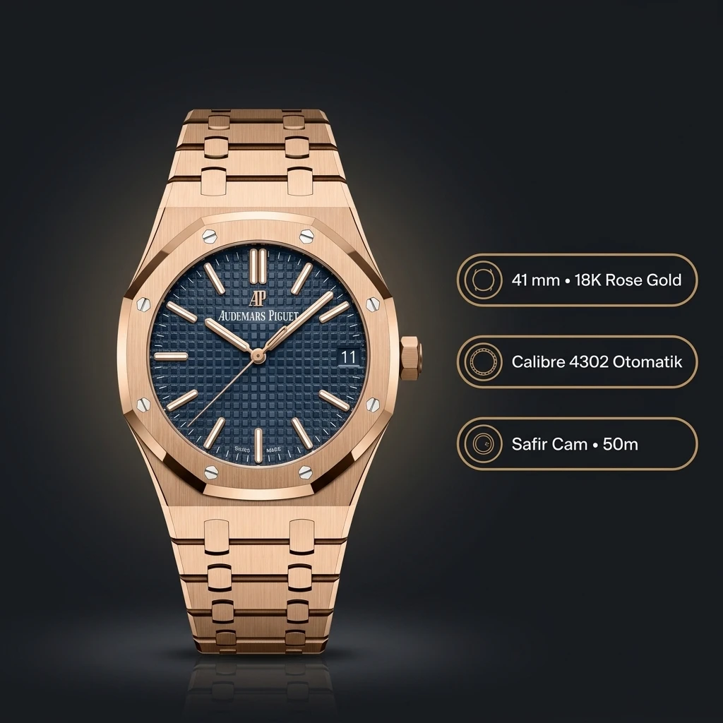 Audemars Piguet 15500SR Mavi Kadranlı Rose Gold Super Clone ETA Saat