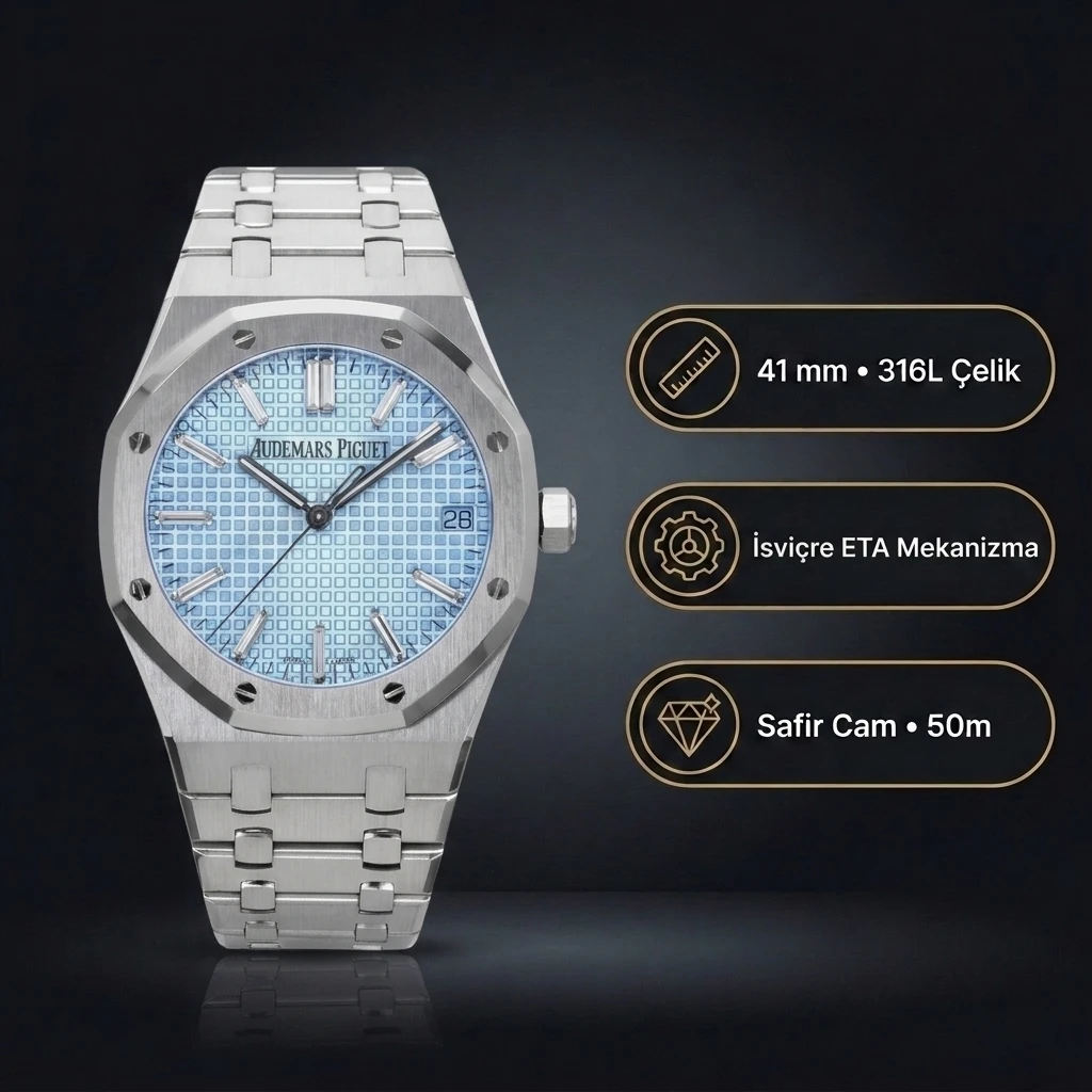 Audemars Piguet 15510 Buz Mavisi Kadranlı Çelik Super Clone ETA Saat