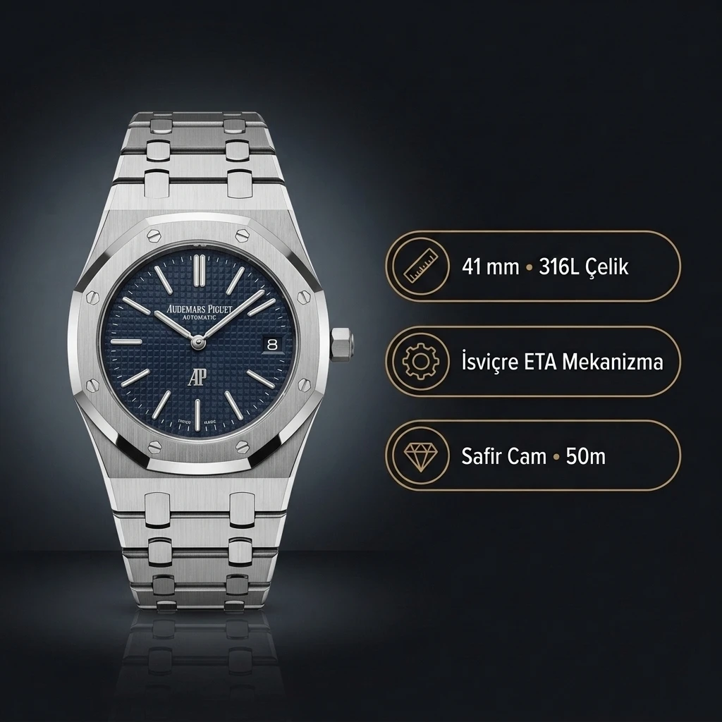 Audemars Piguet 16202 Mavi Kadranlı Jumbo Extra-Thin Super Clone ETA Saat