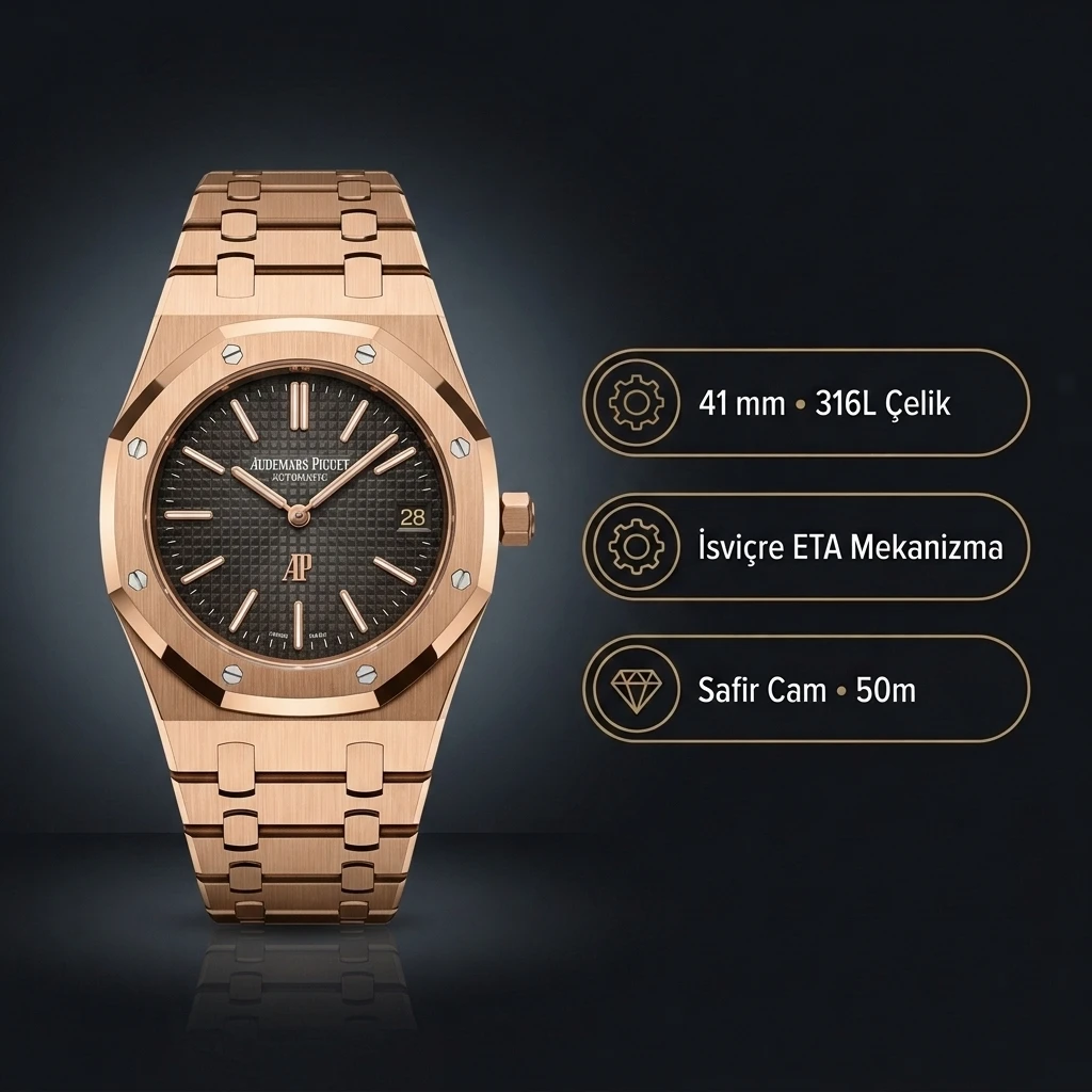 Audemars Piguet 16202OR Gri Kadranlı Jumbo 50. Yıl Super Clone ETA Saat