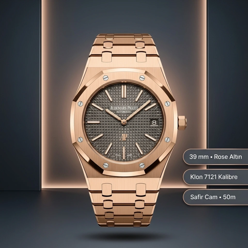 Audemars Piguet 16202OR Gri Kadranlı Jumbo 50. Yıl Rose Gold Super Clone ETA Saat