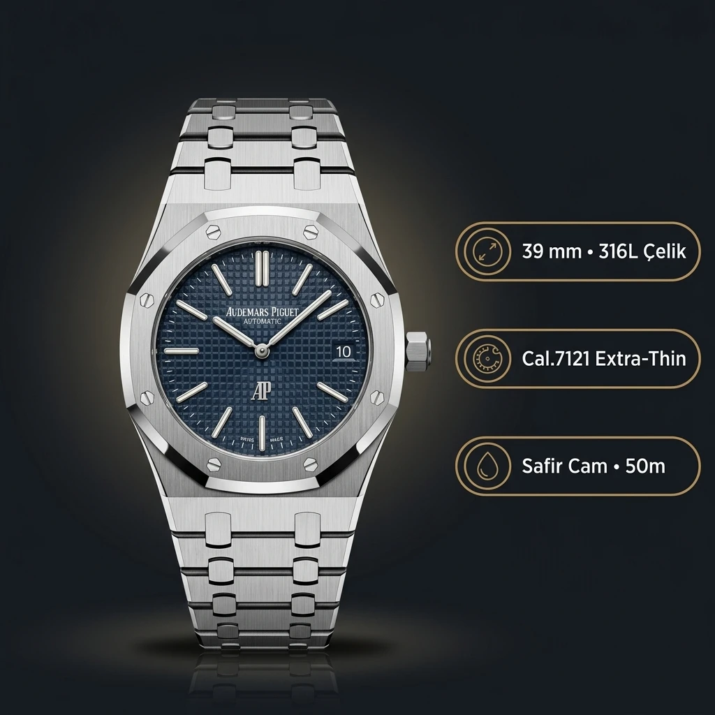 Audemars Piguet 16202ST Mavi Kadranlı Jumbo Extra-Thin Super Clone ETA Saat