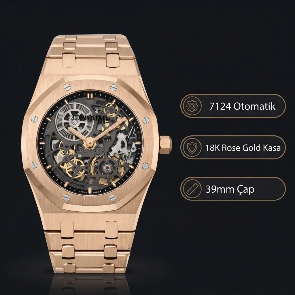 Audemars Piguet 16204OR Rose Kadranlı Jumbo Extra-Thin Rose Gold Super Clone ETA Saat