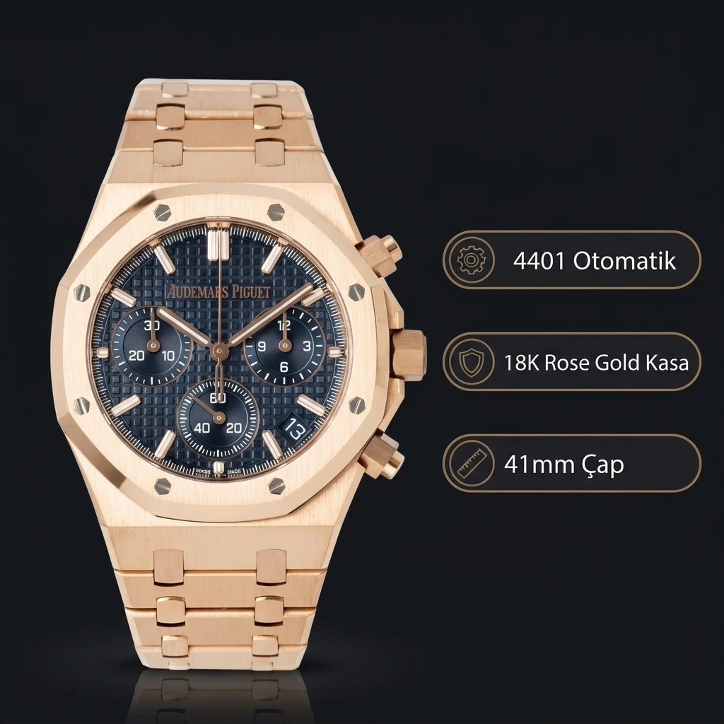 Audemars Piguet 26240OR Mavi Kadranlı Rose Gold Super Clone ETA Saat