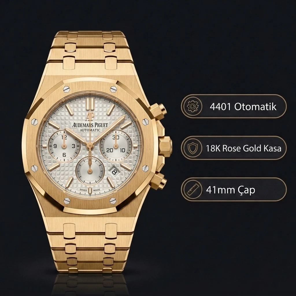 Audemars Piguet 26320OR Gümüş Kadranlı Rose Gold Super Clone ETA Saat