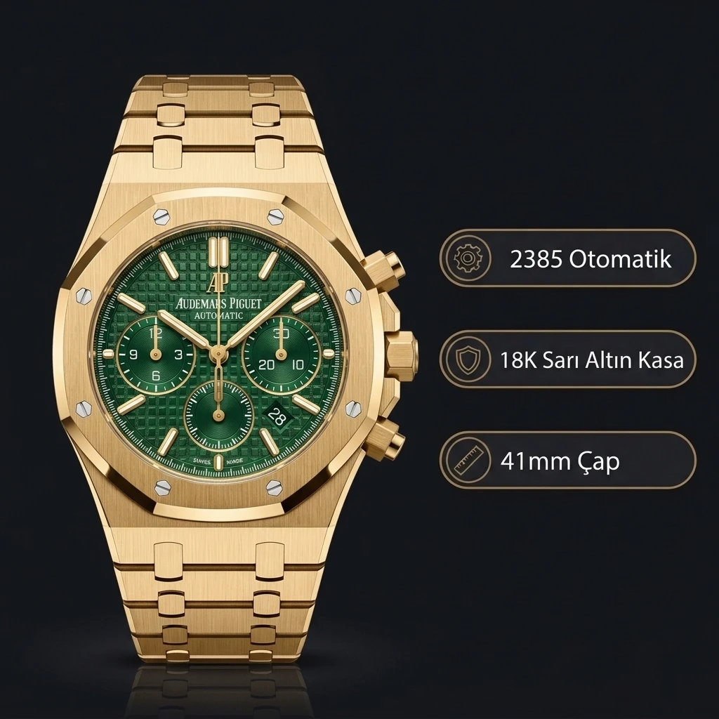 Audemars Piguet 26331 Yeşil Kadranlı Chronograph Altın Super Clone ETA Saat