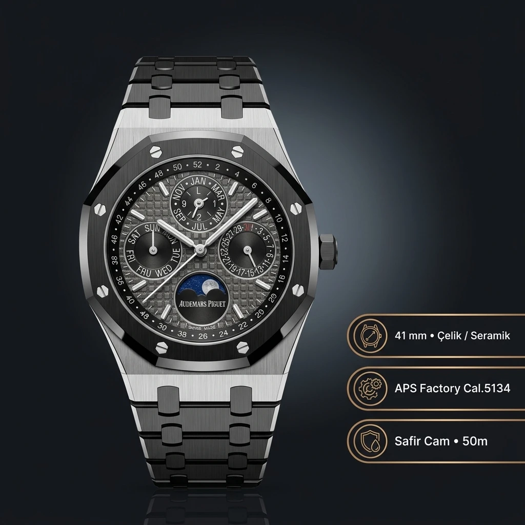 Audemars Piguet 26401ST Siyah Kadranlı Skeleton Chronograph Bilezik Super Clone ETA Saat