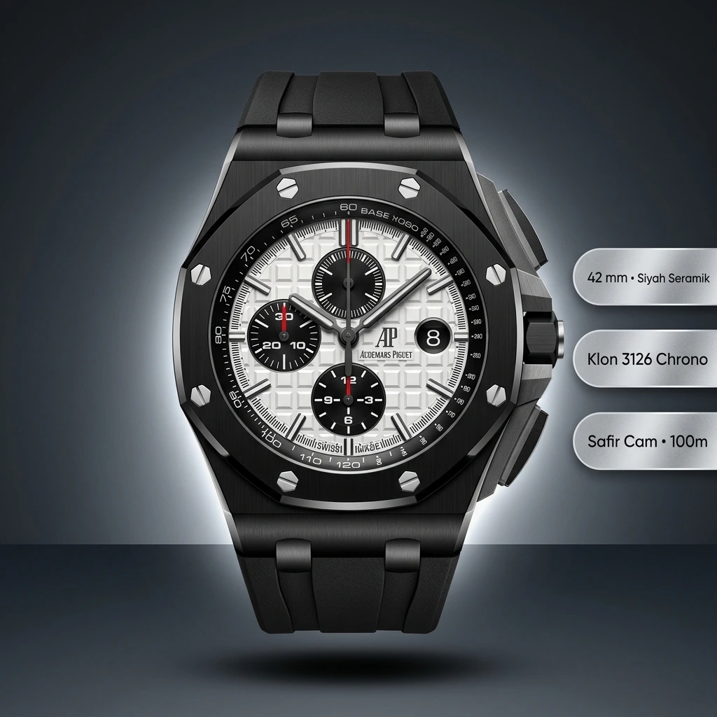 Audemars Piguet 26470CE Beyaz Kadranlı Chronograph Seramik Kauçuk Kordon Super Clone ETA Saat