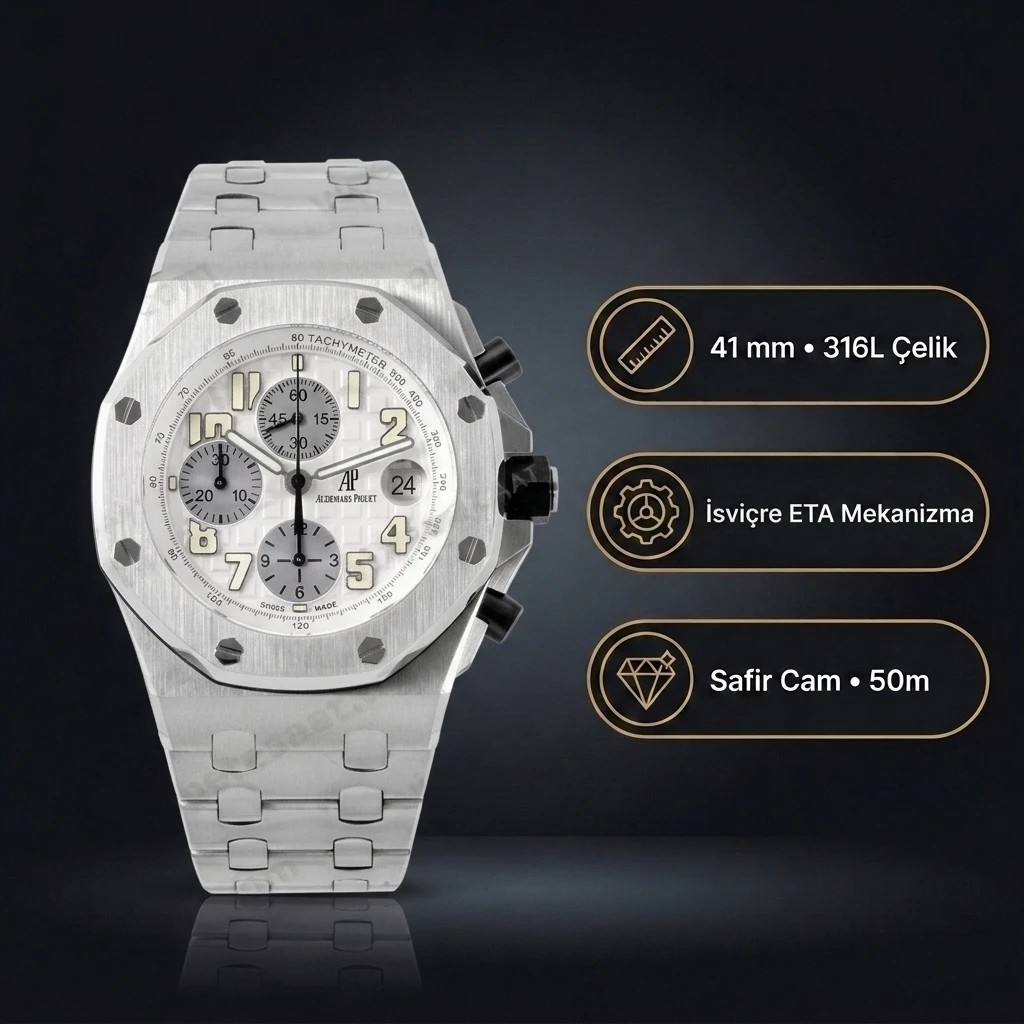 Audemars Piguet 26470ST Siyah Kadranlı Chronograph Kauçuk Kordon II Super Clone ETA Saat