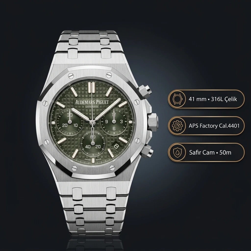 Audemars Piguet 26470ST Yeşil Kadranlı Chronograph Bilezik Super Clone ETA Saat