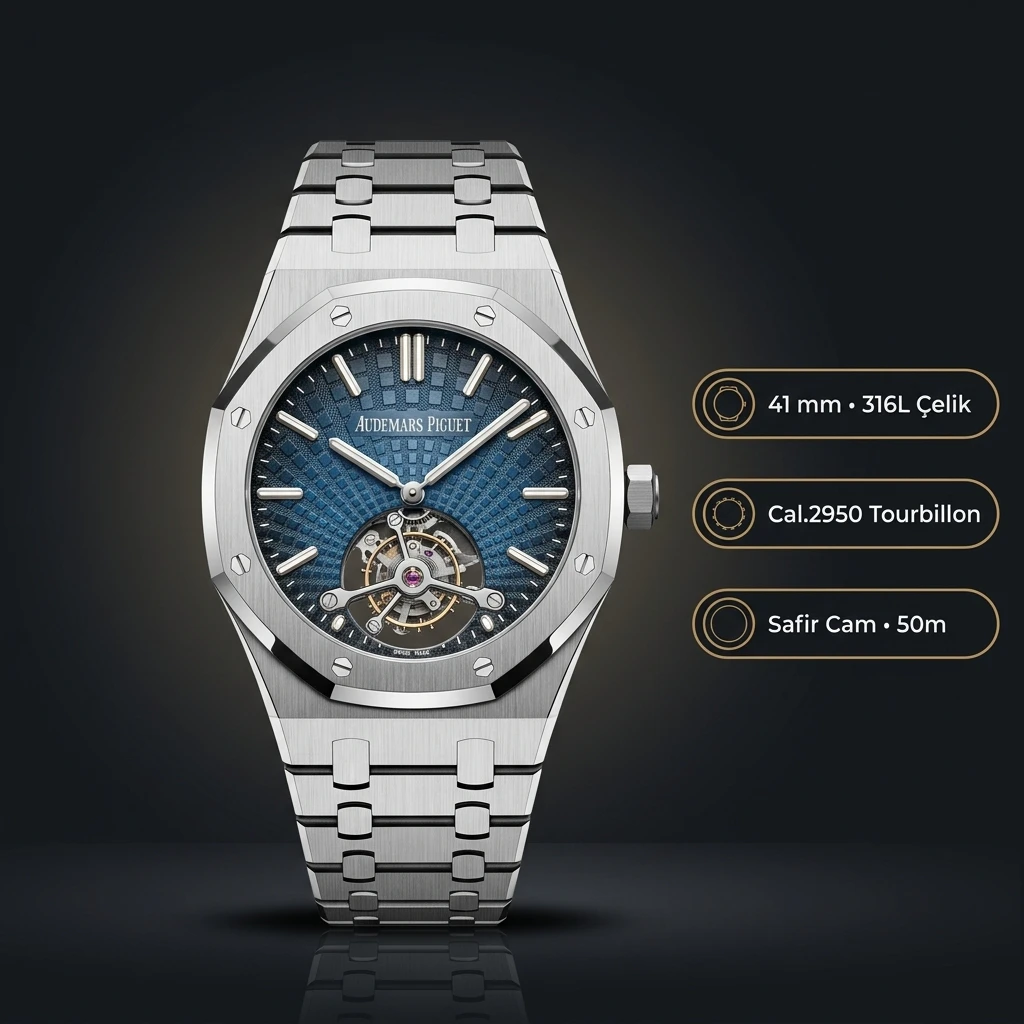 Audemars Piguet 26510ST Mavi Kadranlı Tourbillon Super Clone ETA Saat