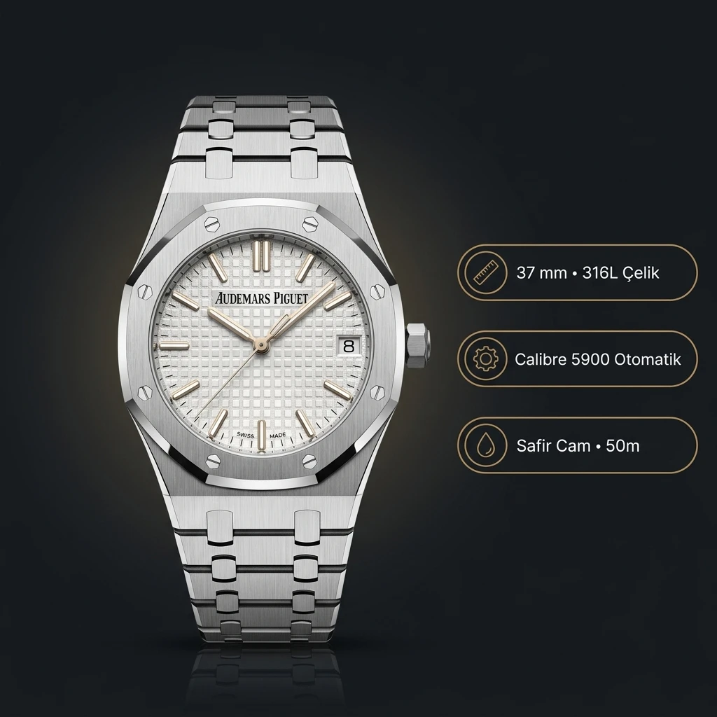 Audemars Piguet Royal Oak Bayan Beyaz Kadranlı Çelik Super Clone ETA Saat