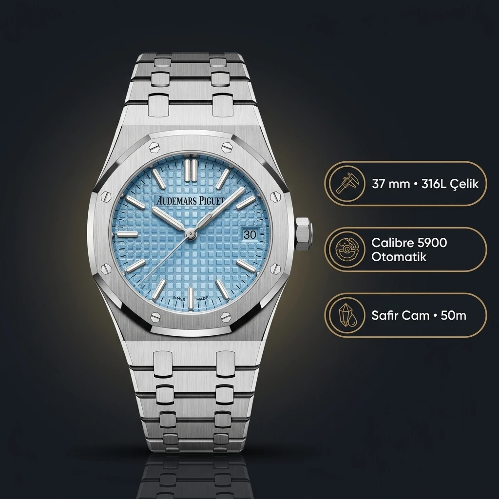 Audemars Piguet Royal Oak Bayan Mavi Kadranlı Çelik Super Clone ETA Saat