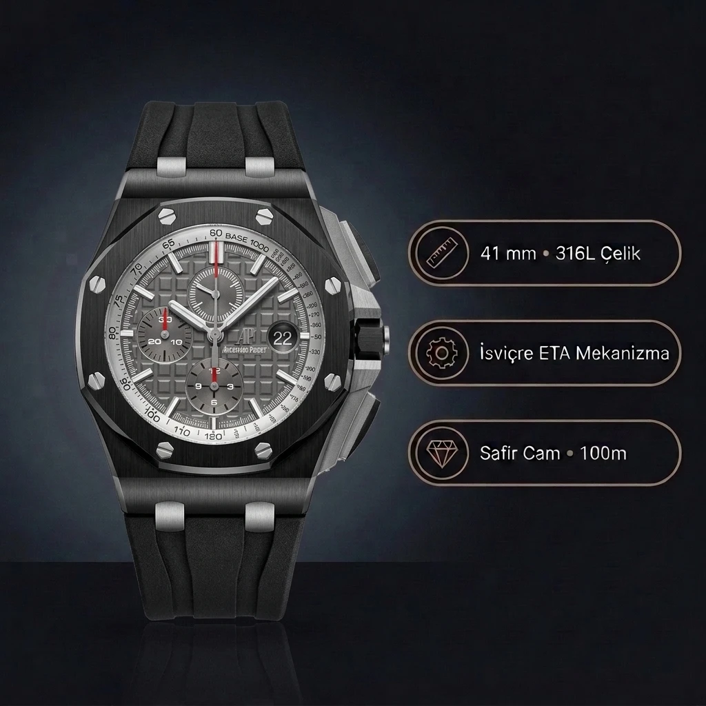 Audemars Piguet Royal Offshore Chronograph Germany Edition Black Super Clone ETA Saat