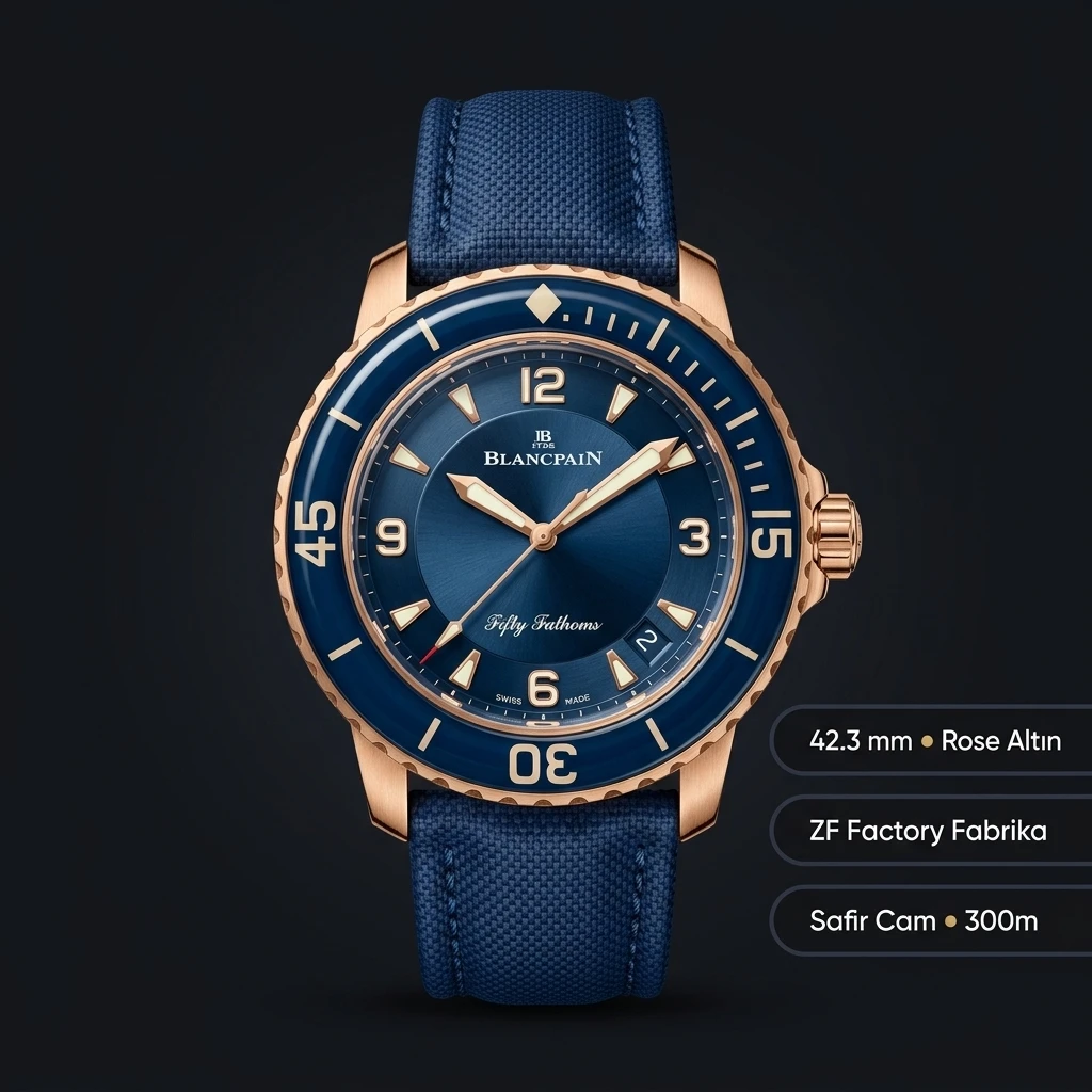 Blancpain Fifty Fathoms Rose Mavi Kadran Kauçuk Kordon Super Clone ETA Saat