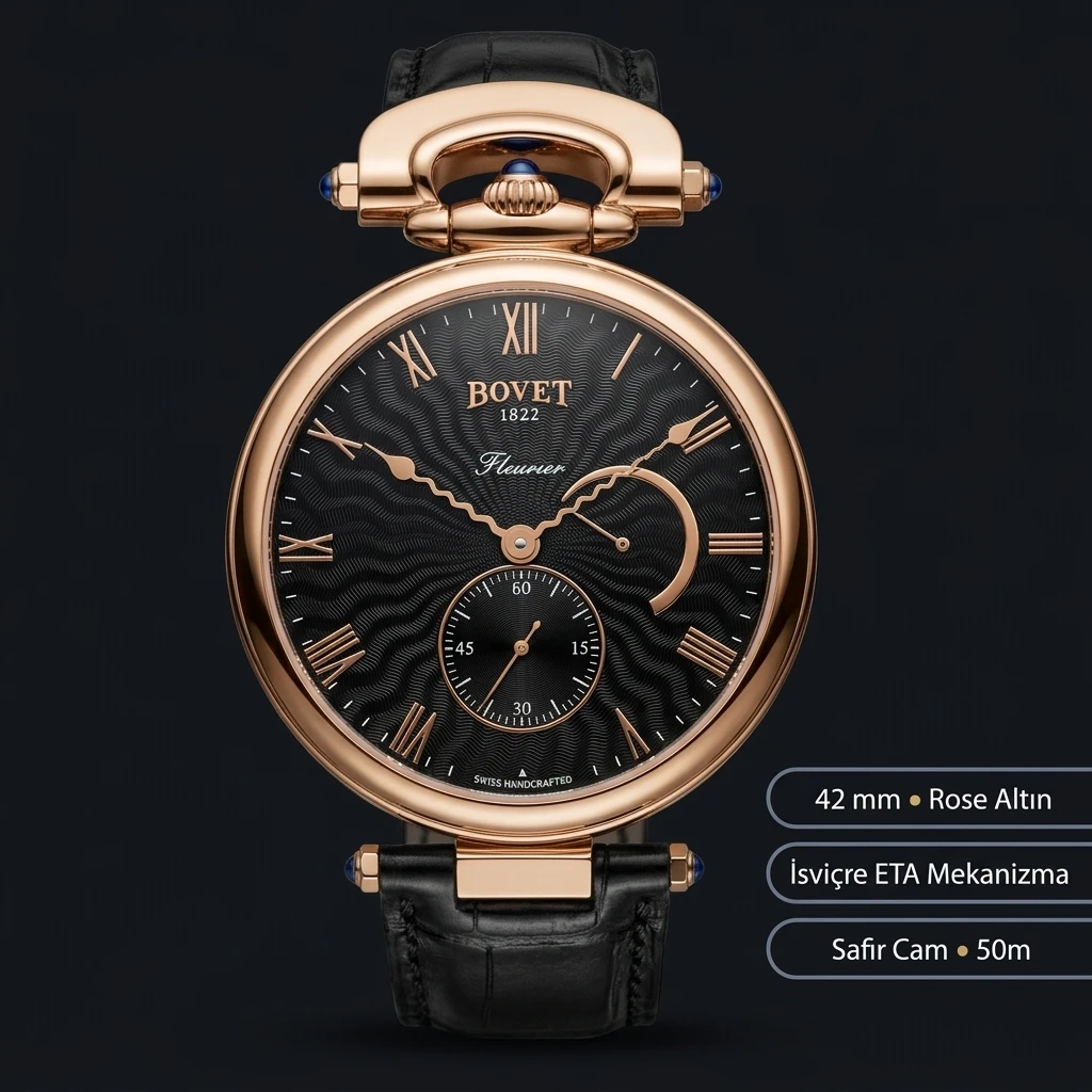 Bovet Fleurier Rose Siyah Kadran Deri Super Clone ETA Saat
