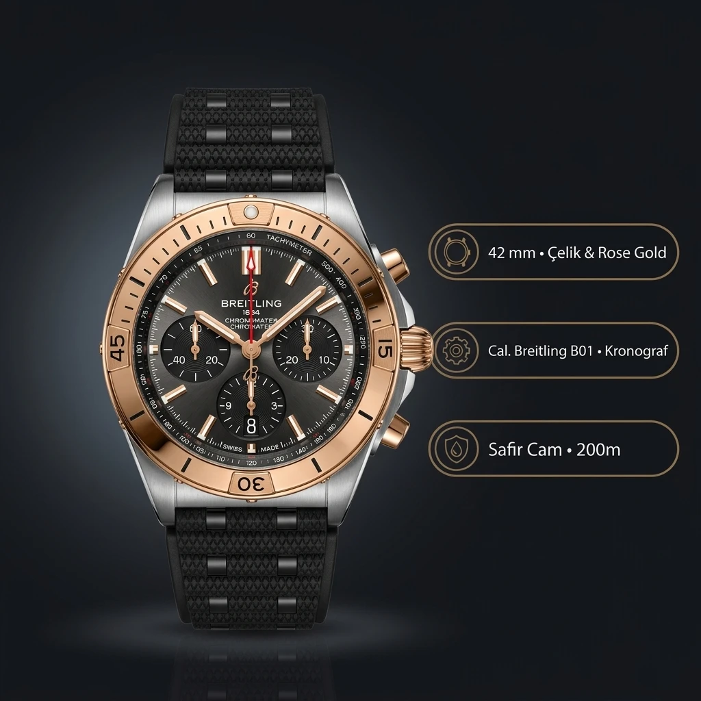 Breitling Avenger B01 44 mm Rose Siyah Chronograph Nato AB0147101B1X1 Super Clone ETA Saat