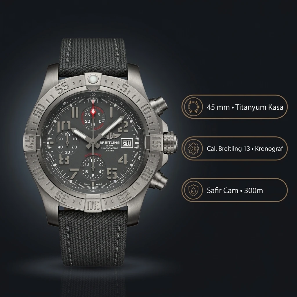 Breitling Avenger B01 44 mm Siyah Chronograph Kauçuk Kordon AB0147101B1X1 Super Clone ETA Saat