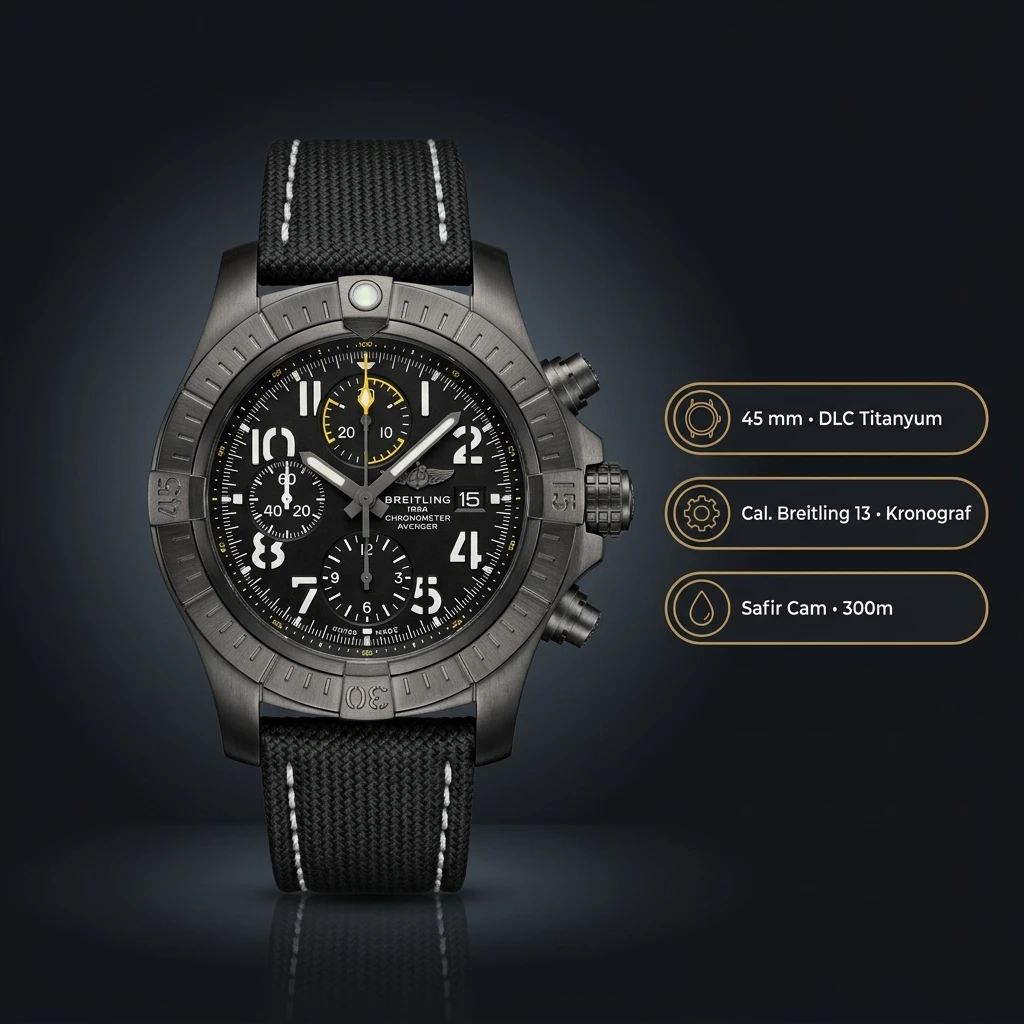 Breitling Avenger B01 44 mm Siyah Chronograph Nato AB0147101B1X1 Super Clone ETA Saat