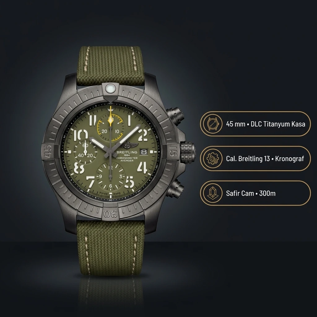 Breitling Avenger B01 44 mm Yeşil Chronograph Nato AB0147101L1X1 Super Clone ETA Saat