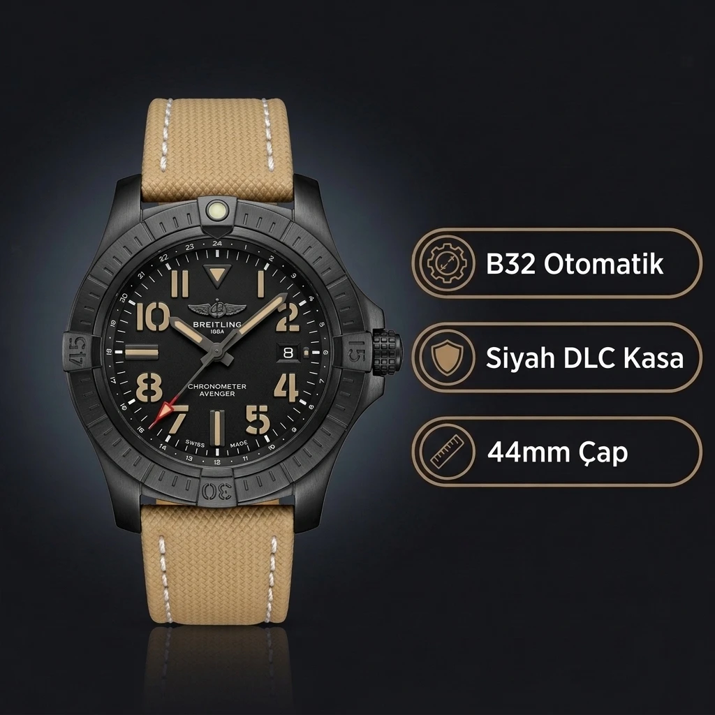 Breitling Avenger Siyah Kasa Siyah Kadran Nato Kordon Super Clone ETA Saat