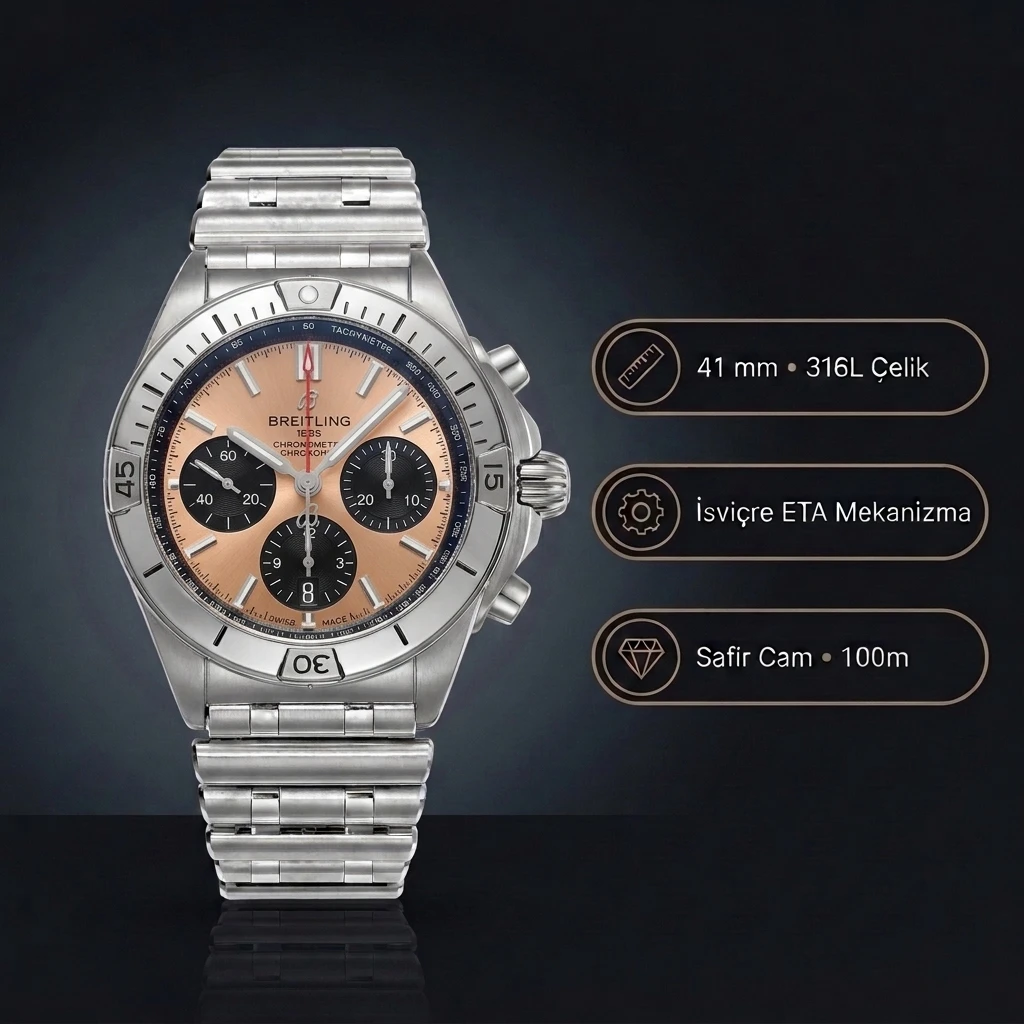 Breitling Chronomat B01 42 Bakır Kadran Çelik AB0134101K1A1 Super Clone ETA Saat