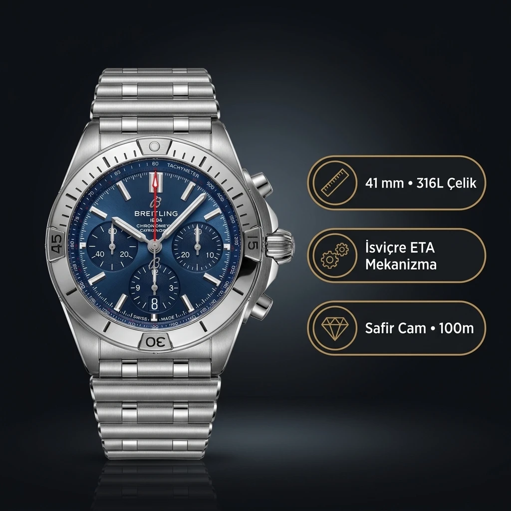 Breitling Chronomat B01 42 Beyaz Kadran Çelik AB0134101C1A1 Super Clone ETA Saat