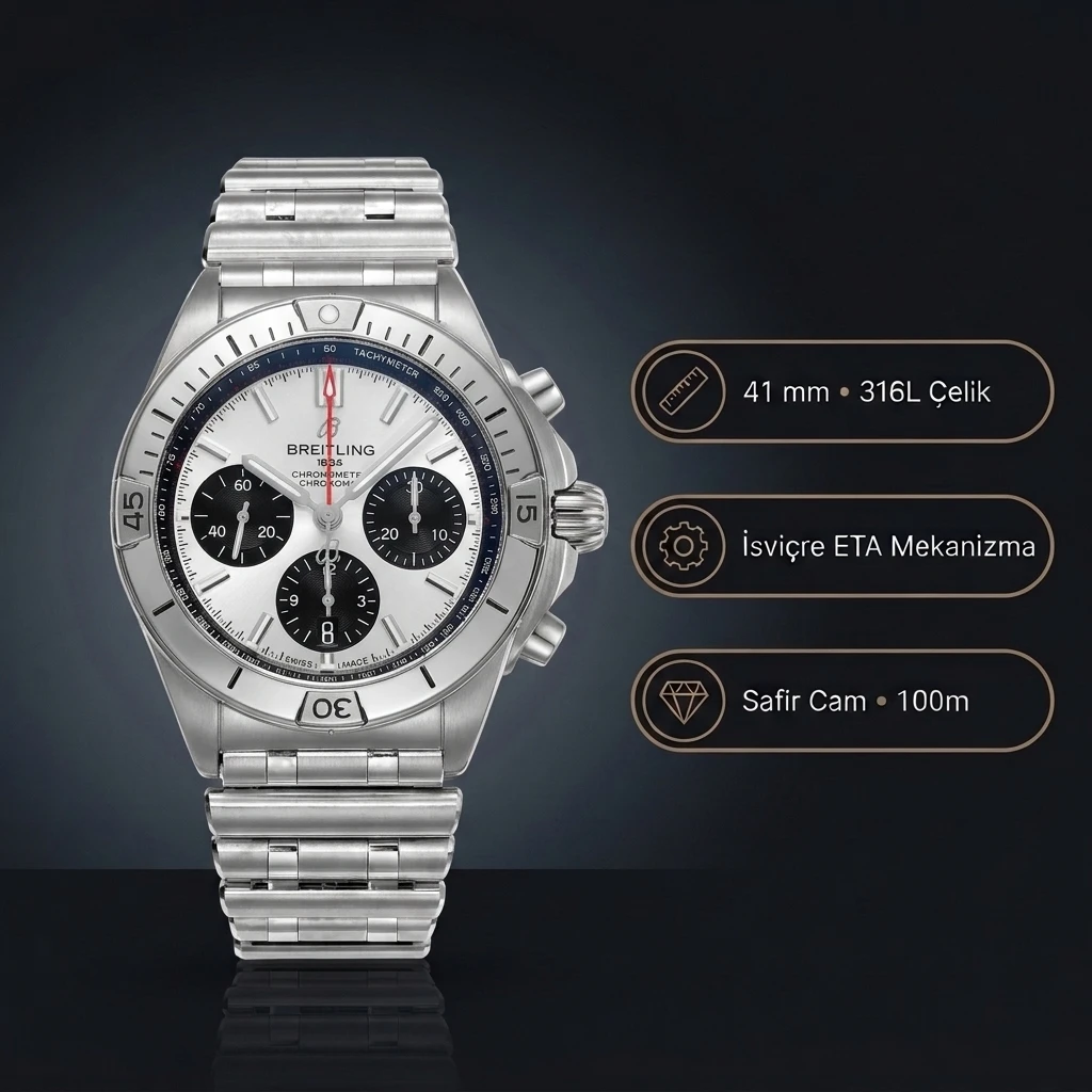 Breitling Chronomat B01 42 Gümüş Kadran Çelik AB0134101G1A1 Super Clone ETA Saat