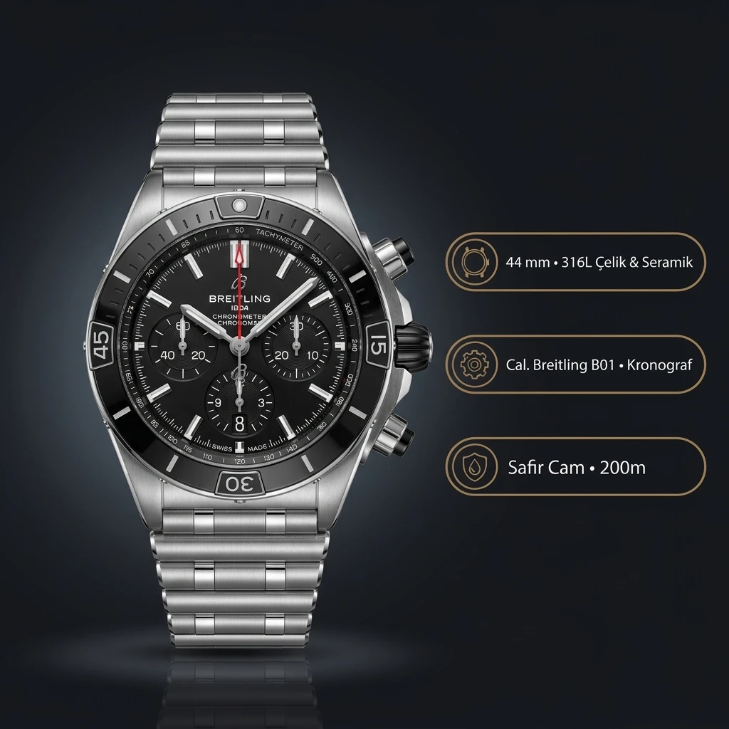 Breitling Chronomat B01 42 mm Gümüş Chronograph Çelik AB0134101G1A1 Super Clone ETA Saat