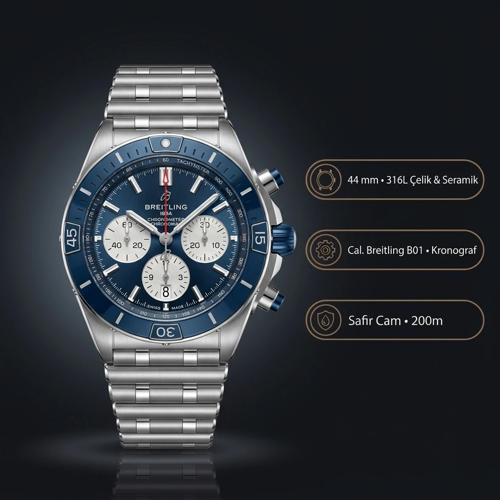 Breitling Chronomat B01 42 mm Gümüş Chronograph Çelik Parlak AB0134101G1A1 Super Clone ETA Saat