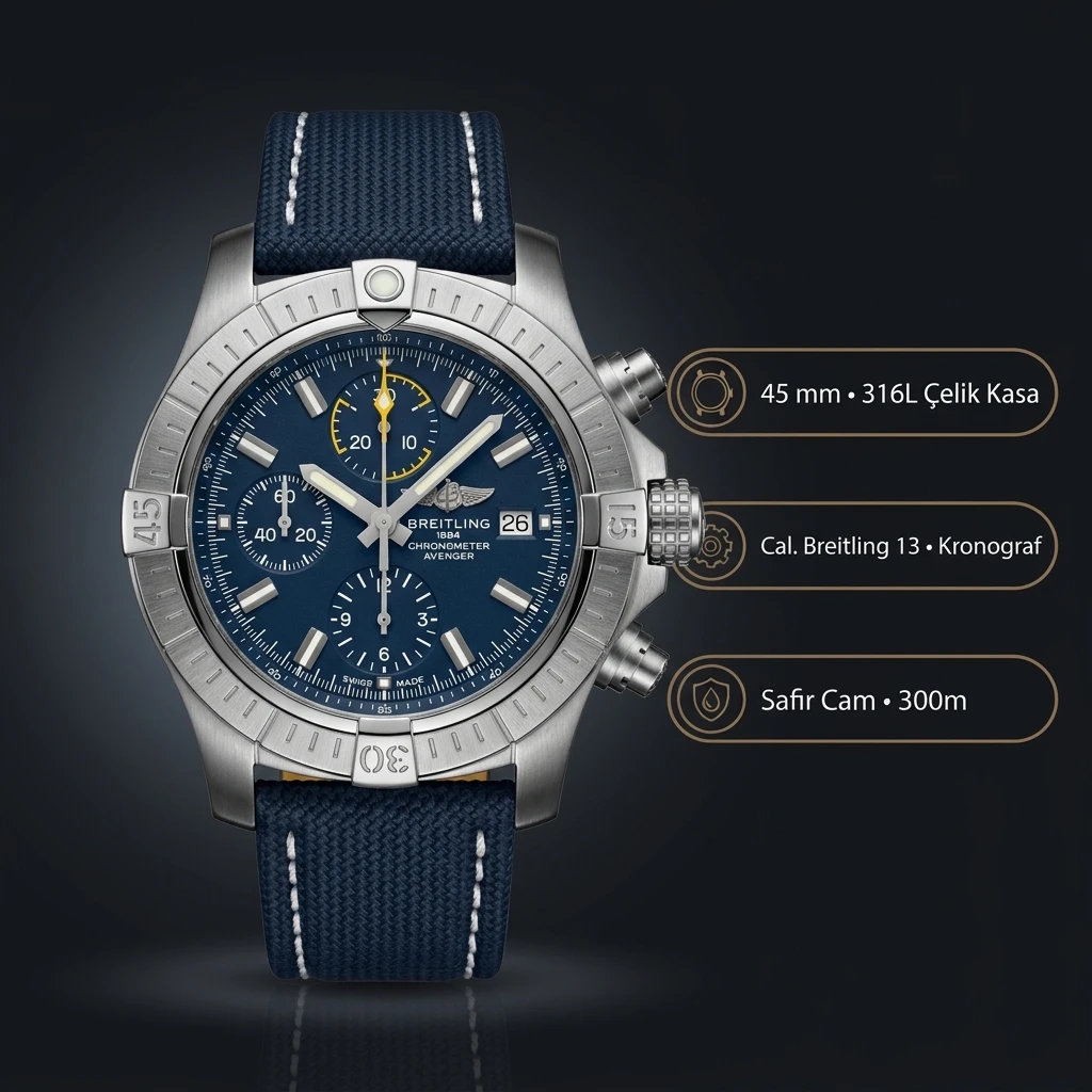Breitling Chronomat B01 42 mm Mavi Chronograph Nato AB0134101B1A1 Super Clone ETA Saat