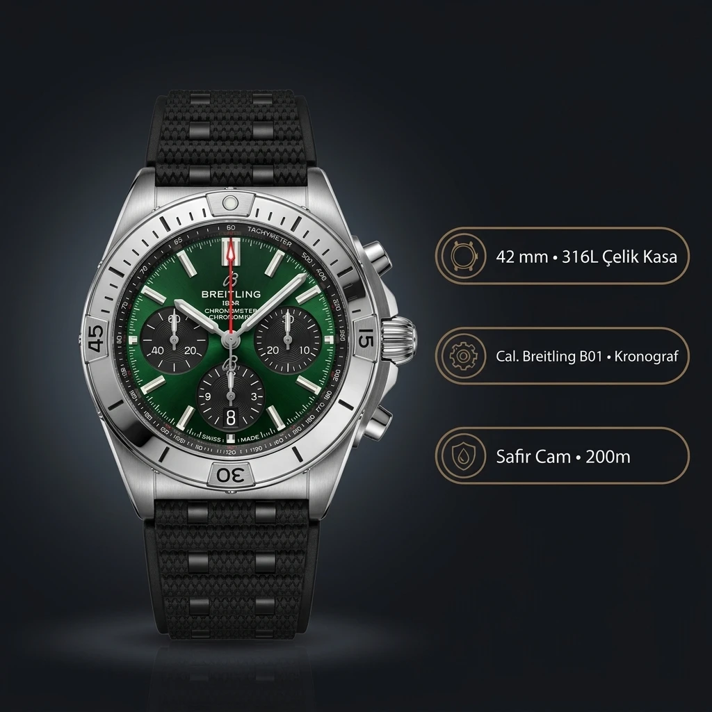 Breitling Chronomat B01 42 mm Yeşil Chronograph Nato AB0136251L1S1 Super Clone ETA Saat