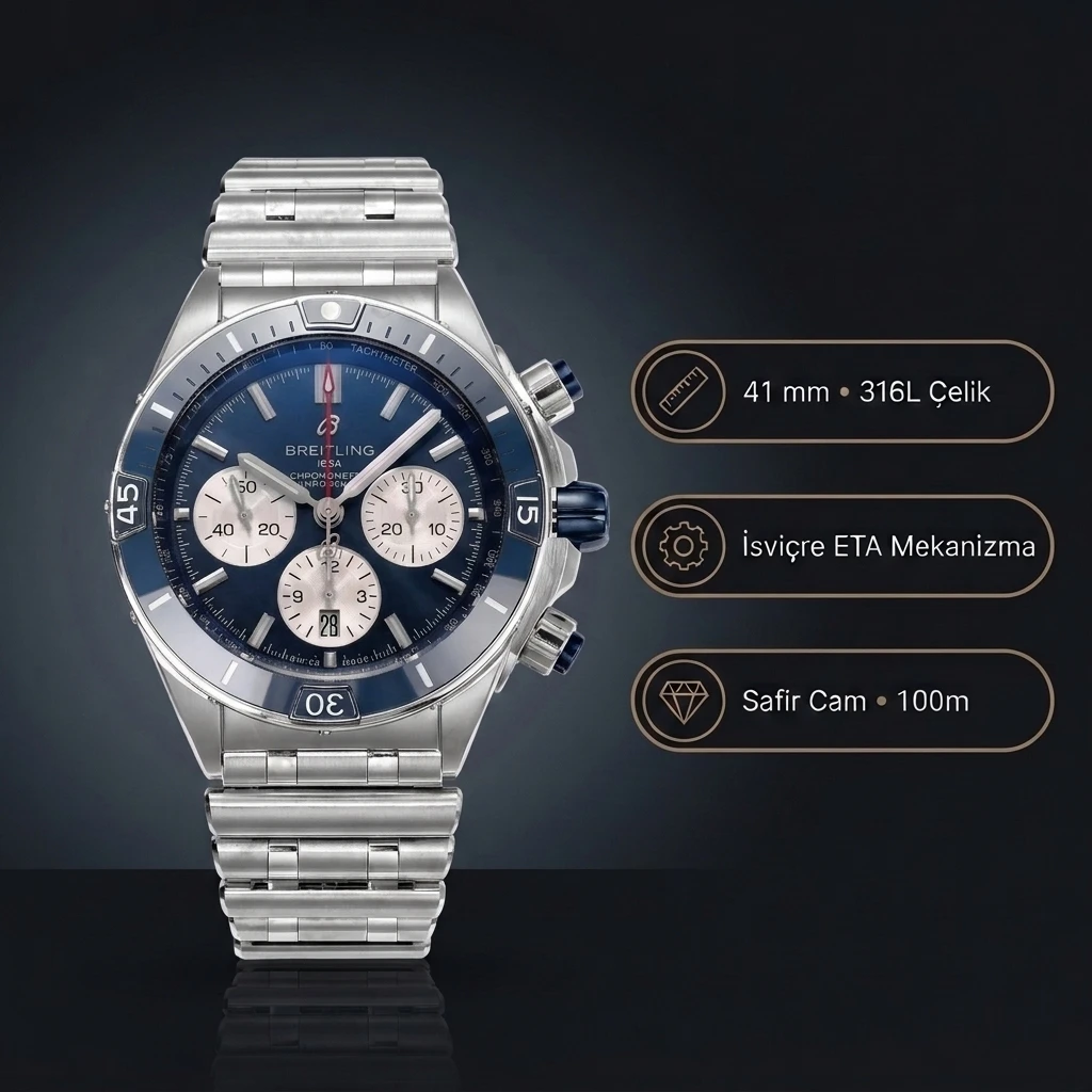 Breitling Chronomat B01 42 Siyah Kadran Çerçeve AB0136161C1A1 Super Clone ETA Saat