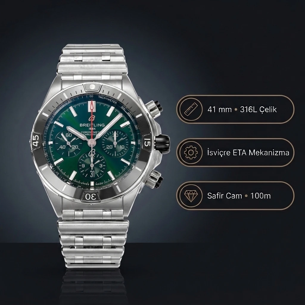 Breitling Chronomat B01 42 Yeşil Kadran Çelik AB0136251L1S1 Super Clone ETA Saat