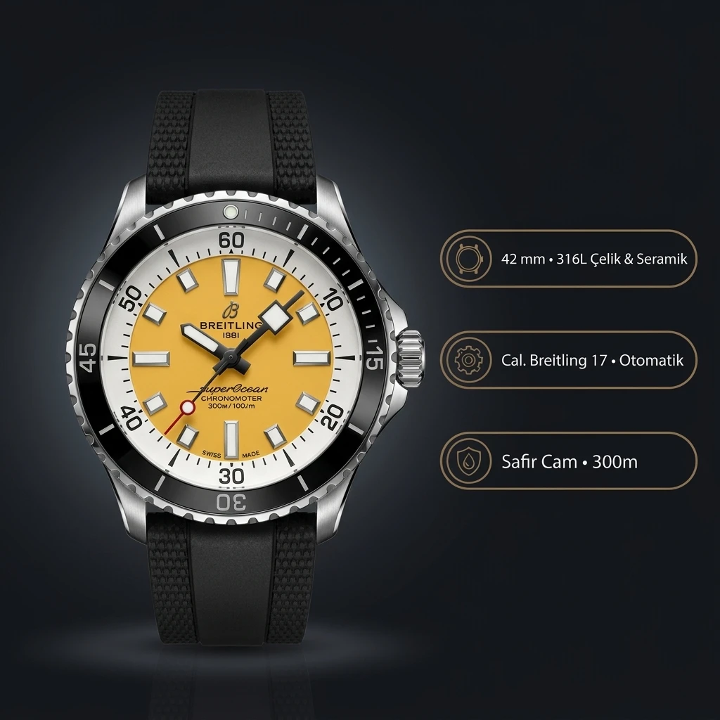 Breitling Endurance Pro 44 mm Sarı Chronograph Kauçuk Kordon X82310A71B1S2 Super Clone ETA Saat