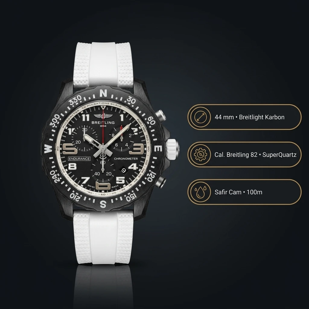 Breitling Endurance Pro 44 mm Siyah Chronograph Beyaz Kauçuk Kordon X82310A51B1S1 Super Clone ETA Saat