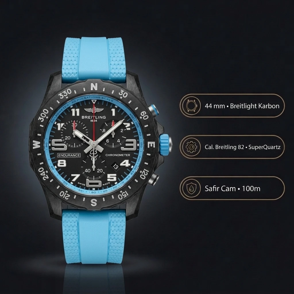 Breitling Endurance Pro 44 mm Siyah Chronograph Mavi Kauçuk Kordon X82310D51B1S1 Super Clone ETA Saat
