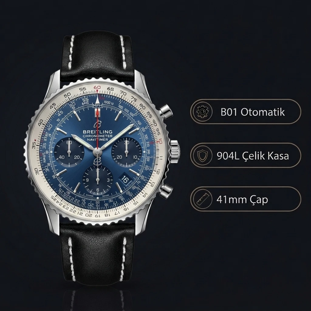 Breitling Navitimer Chronograph Mavi Kadran Çelik AB0138211C1P1 Super Clone ETA Saat