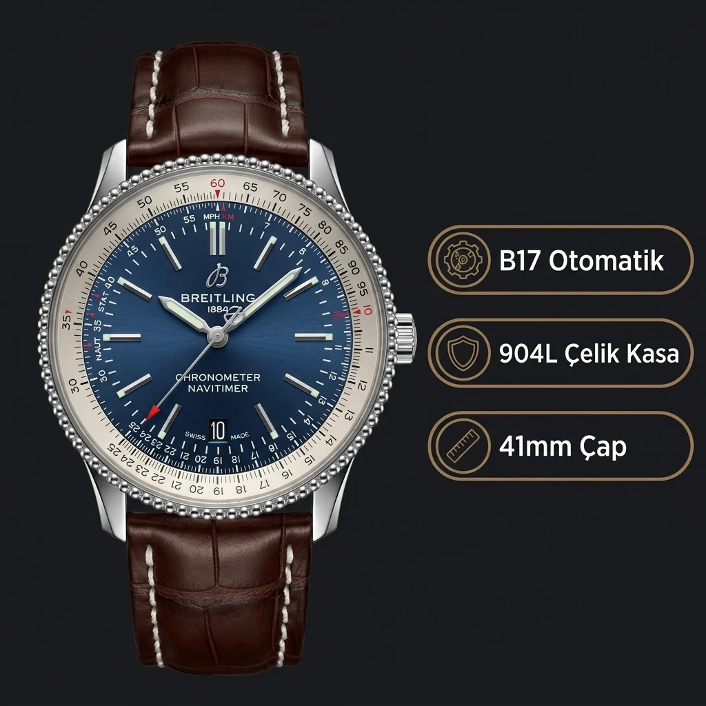 Breitling Navitimer Mavi Kadran Kahverengi Deri Super Clone ETA Saat