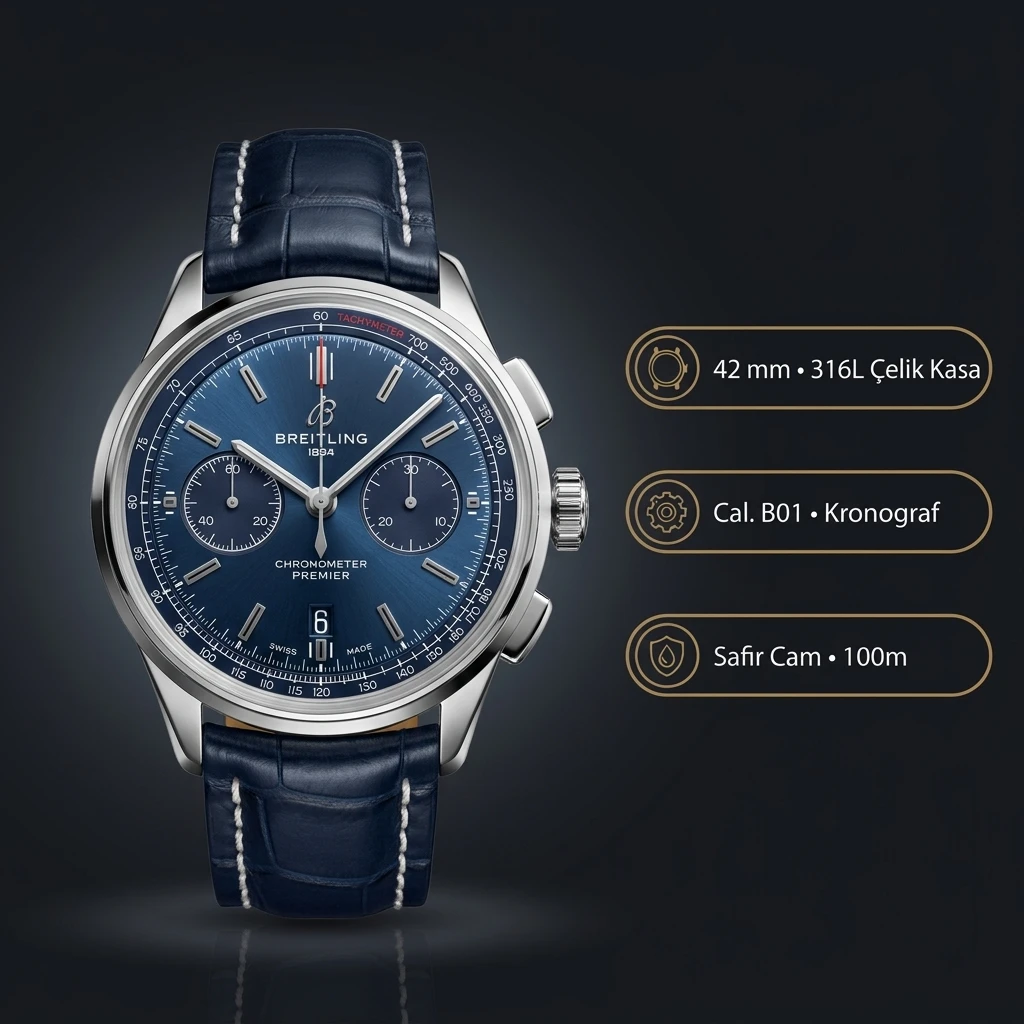 Breitling Premier Mavi Kadran Mavi Deri Super Clone ETA Saat