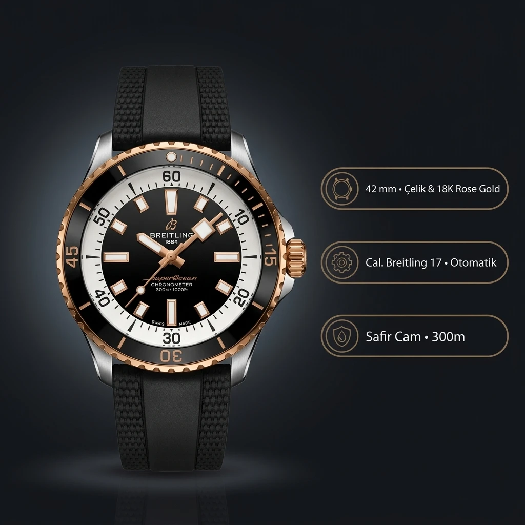 Breitling Superocean Automatic 42 mm Siyah Kadran Kauçuk Kordon Düz A17375211B1S1 Super Clone ETA Saat