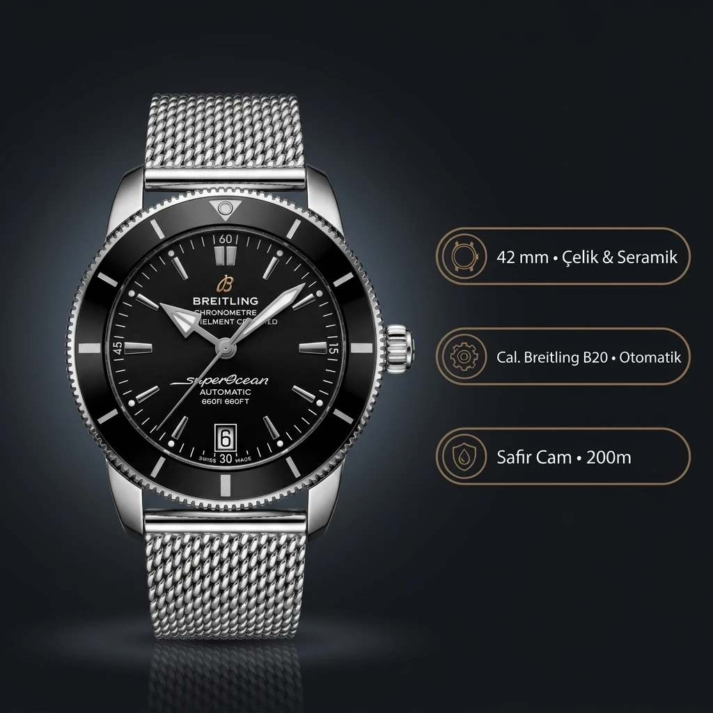 Breitling Superocean Heritage 42 mm Arka Kapak Hasır Kordon AB2032321C1S1 Super Clone ETA Saat